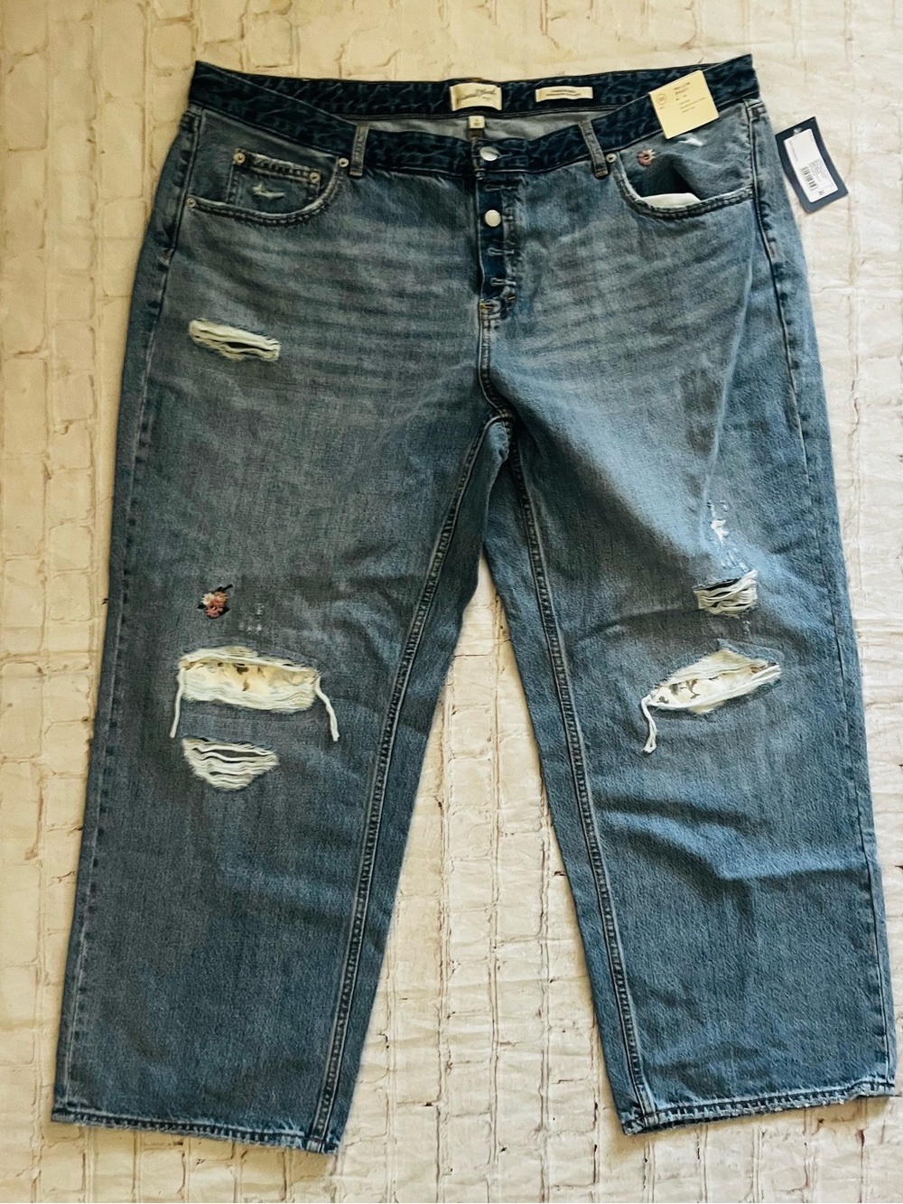 Womens Universal Thread Distressed Wide-Leg Jeans - Blue Size 20